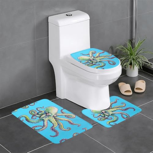 Octopus Design 3-teiliges Badezimmerteppich-Set – WC-Bodenteppich, Badewanne, Dusche, waschbare Matten – bequeme und langlebige Badteppiche Octopus Design 3-teiliges Badezimmerteppich-Set – WC-Bodenteppich, Badewanne, Dusche, waschbare Matten – bequeme und langlebige Badteppiche von JaoXer