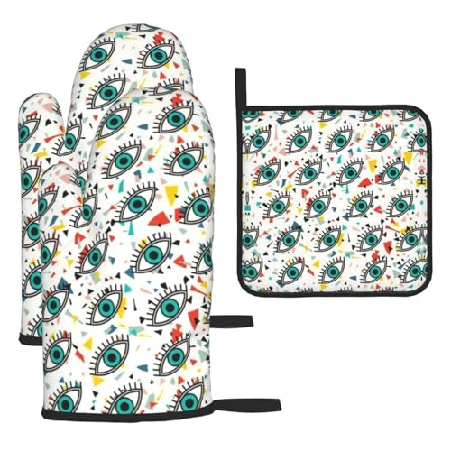 Ofenhandschuhe, Topflappen-Set, 3-teilig, hitzebeständig, perfekt zum Backen, Grillen und Mikrowellenofen Ofenhandschuhe, Topflappen-Set, 3-teilig, hitzebeständig, perfekt zum Backen, Grillen und Mikrowellenofen von JaoXer