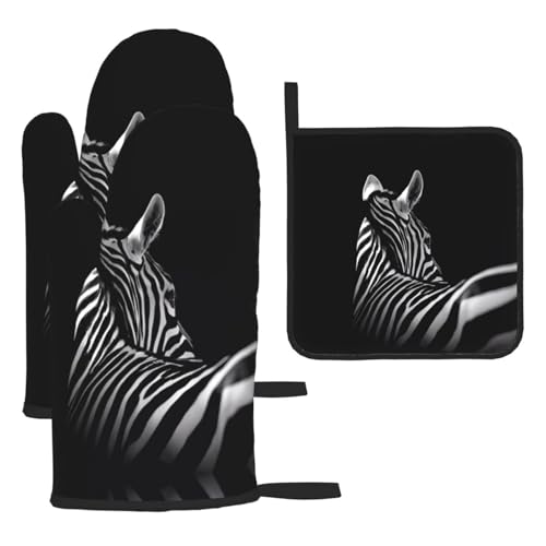 Ofenhandschuhe, Topflappen-Set, Zebramuster, 3-teilig, hitzebeständig, perfekt zum Backen, Grillen und Mikrowellen-Ofen Ofenhandschuhe, Topflappen-Set, Zebramuster, 3-teilig, hitzebeständig, perfekt zum Backen, Grillen und Mikrowellen-Ofen von JaoXer