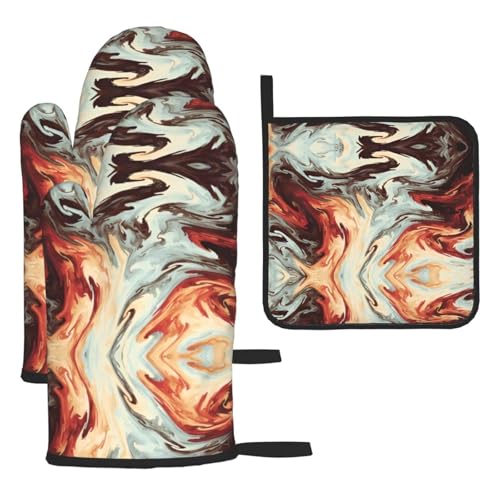Ofenhandschuhe, Topflappen-Set aus Marmor, gemischt, braun, 3-teilig, hitzebeständig, perfekt zum Backen, Grillen und Mikrowellenofen Ofenhandschuhe, Topflappen-Set aus Marmor, gemischt, braun, 3-teilig, hitzebeständig, perfekt zum Backen, Grillen und Mikrowellenofen von JaoXer