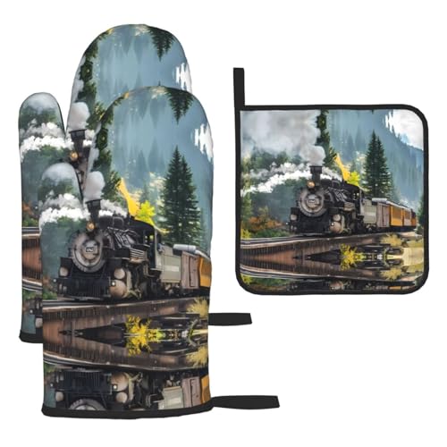 Ofenhandschuhe, Topflappen-Set mit Dampfzug, 3-teilig, hitzebeständig, perfekt zum Backen, Grillen und Mikrowellenofen Ofenhandschuhe, Topflappen-Set mit Dampfzug, 3-teilig, hitzebeständig, perfekt zum Backen, Grillen und Mikrowellenofen von JaoXer