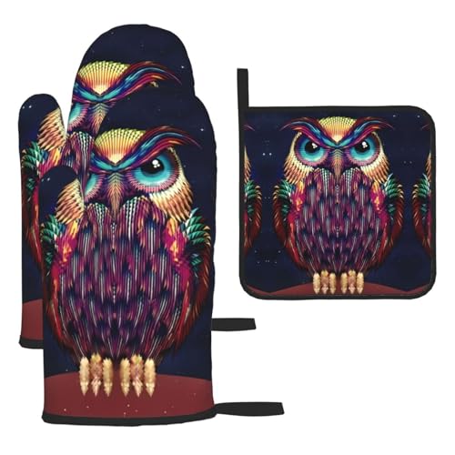Ofenhandschuhe, Topflappen-Set mit Eulenmuster, 3-teilig, hitzebeständig, perfekt zum Backen, Grillen und Mikrowellenofen Ofenhandschuhe, Topflappen-Set mit Eulenmuster, 3-teilig, hitzebeständig, perfekt zum Backen, Grillen und Mikrowellenofen von JaoXer