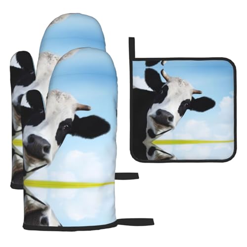 Ofenhandschuhe, Topflappen-Set mit Kuhmuster, 3-teilig, hitzebeständig, perfekt zum Backen, Grillen und Mikrowellenofen Ofenhandschuhe, Topflappen-Set mit Kuhmuster, 3-teilig, hitzebeständig, perfekt zum Backen, Grillen und Mikrowellenofen von JaoXer