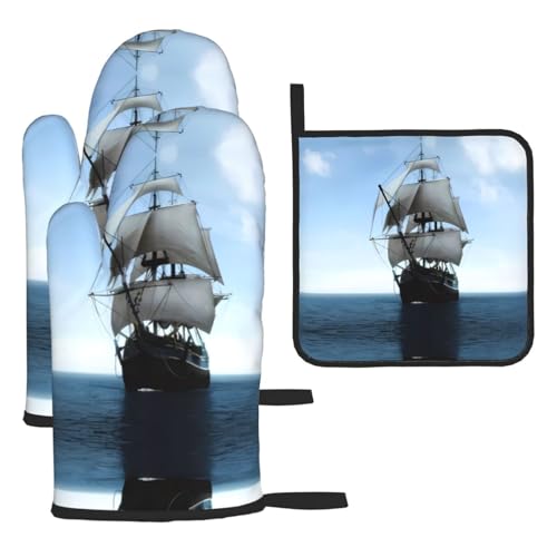 Ofenhandschuhe, Topflappen-Set mit altem Segelschiff, 3-teilig, hitzebeständig, perfekt zum Backen, Grillen und Mikrowellenofen Ofenhandschuhe, Topflappen-Set mit altem Segelschiff, 3-teilig, hitzebeständig, perfekt zum Backen, Grillen und Mikrowellenofen von JaoXer
