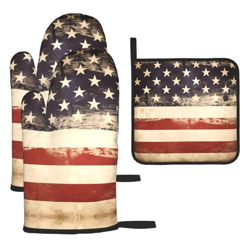 Ofenhandschuhe, Topflappen-Set mit amerikanischer USA-Flagge, 3-teilig, hitzebeständig, perfekt zum Backen, Grillen und Mikrowellenofen Ofenhandschuhe, Topflappen-Set mit amerikanischer USA-Flagge, 3-teilig, hitzebeständig, perfekt zum Backen, Grillen und Mikrowellenofen von JaoXer