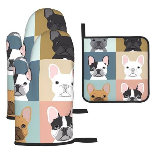 Ofenhandschuhe, Topflappen-Set mit französischer Bulldogge, 3-teilig, hitzebeständig, perfekt zum Backen, Grillen und Mikrowellenofen Ofenhandschuhe, Topflappen-Set mit französischer Bulldogge, 3-teilig, hitzebeständig, perfekt zum Backen, Grillen und Mikrowellenofen von JaoXer