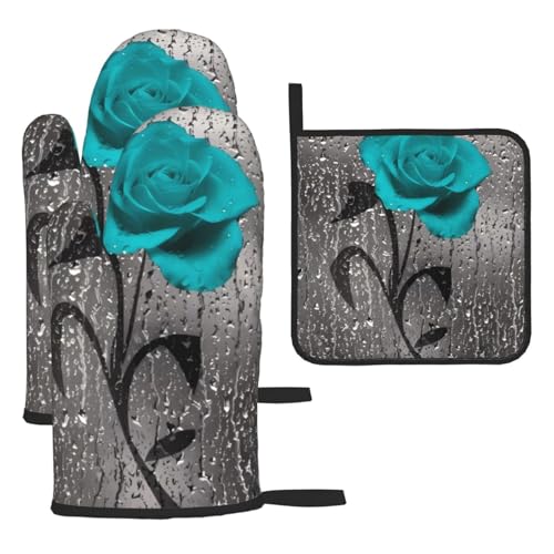 Ofenhandschuhe, Topflappen-Set mit rosafarbenen Blumen, 3-teilig, hitzebeständig, perfekt zum Backen, Grillen und Mikrowellenofen Ofenhandschuhe, Topflappen-Set mit rosafarbenen Blumen, 3-teilig, hitzebeständig, perfekt zum Backen, Grillen und Mikrowellenofen von JaoXer