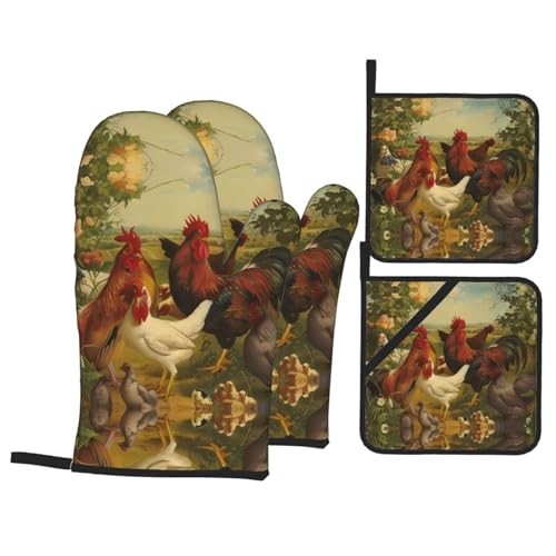 Ofenhandschuhe und Topflappen-Sets mit Hühnern und Bauernhof, hitzebeständige Küchenhandschuhe, Kochen, Backen, Grillen, Isolierung Ofenhandschuhe und Topflappen-Sets mit Hühnern und Bauernhof, hitzebeständige Küchenhandschuhe, Kochen, Backen, Grillen, Isolierung von JaoXer