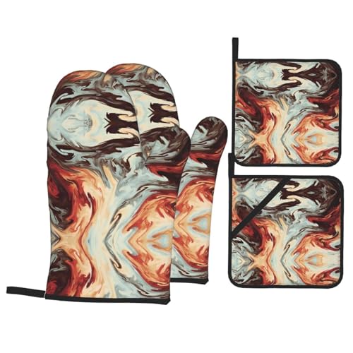 Ofenhandschuhe und Topflappen-Sets mit Marmor-Motiv, hitzebeständige Handschuhe, Kochen, Backen, Grillen, Isolierung, Braun Ofenhandschuhe und Topflappen-Sets mit Marmor-Motiv, hitzebeständige Handschuhe, Kochen, Backen, Grillen, Isolierung, Braun von JaoXer