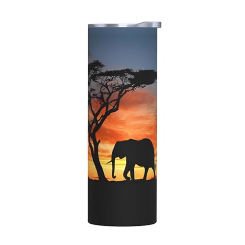 Ohne Zubehör Edelstahlbecher mit Deckel, 590 ml, Motiv: afrikanischer Elefant, isoliert, perfekt für Sport, Büro und Zuhause von JaoXer