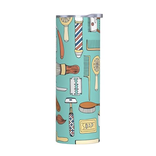 Ohne Zubehör Edelstahlbecher mit Deckel – 590 ml Friseurladen-Druck, isolierte Wasserflasche, perfekt für Sport, Büro und Zuhause von JaoXer