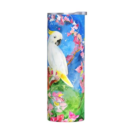 Ohne Zubehör Edelstahlbecher mit Deckel – 590 ml schöner Kakadu-Vogel-Blumendruck, isolierte Wasserflasche, perfekt für Sport, Büro und Zuhause Ohne Zubehör Edelstahlbecher mit Deckel – 590 ml schöner Kakadu-Vogel-Blumendruck, isolierte Wasserflasche, perfekt für Sport, Büro und Zuhause von JaoXer