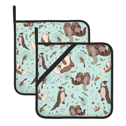 Otters Topflappen-Sets für Küche und Grill, hitzebeständige Hotpads und Topflappen, perfekt zum Backen, Grillen Otters Topflappen-Sets für Küche und Grill, hitzebeständige Hotpads und Topflappen, perfekt zum Backen, Grillen von JaoXer