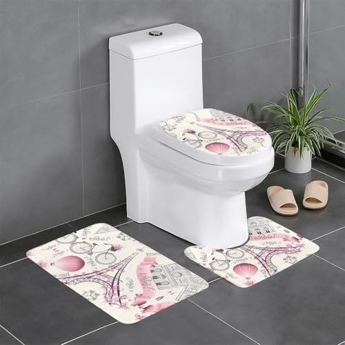 Paris Eiffelturm Blume 3-teiliges Badezimmerteppich-Set – WC-Bodenteppich, Badewanne, Dusche, waschbare Matten – bequeme und langlebige Badteppiche Paris Eiffelturm Blume 3-teiliges Badezimmerteppich-Set – WC-Bodenteppich, Badewanne, Dusche, waschbare Matten – bequeme und langlebige Badteppiche von JaoXer
