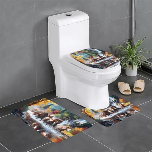 Pferde-Badezimmerteppich-Set, 3-teilig, WC-Bodenteppich, Badewanne, Dusche, waschbare Matten – bequeme und langlebige Badteppiche Pferde-Badezimmerteppich-Set, 3-teilig, WC-Bodenteppich, Badewanne, Dusche, waschbare Matten – bequeme und langlebige Badteppiche von JaoXer