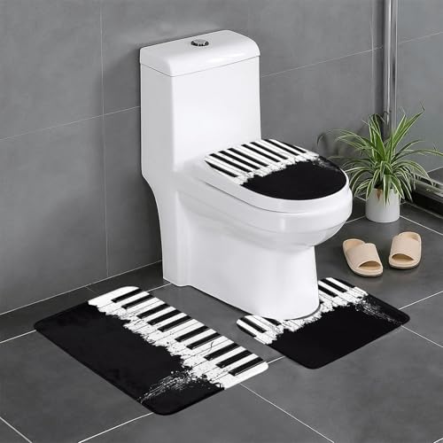 Piano 3-teiliges Badezimmerteppich-Set – WC-Bodenteppich, Badewanne, Dusche, waschbare Matten – bequeme und langlebige Badteppiche von JaoXer