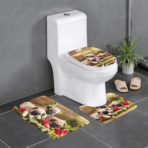 Puppys Mops 3-teiliges Badezimmerteppich-Set, WC-Bodenteppich, Badewanne, Dusche, waschbare Matten – bequeme und langlebige Badteppiche Puppys Mops 3-teiliges Badezimmerteppich-Set, WC-Bodenteppich, Badewanne, Dusche, waschbare Matten – bequeme und langlebige Badteppiche von JaoXer
