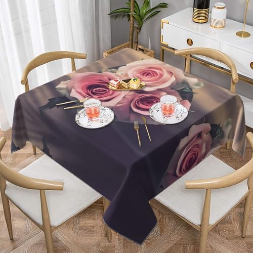 Quadratische Tischdecke mit Rosenblüten-Druck, perfekt für drinnen und draußen, Esstisch, Couchtisch und Bürokonferenzen von JaoXer