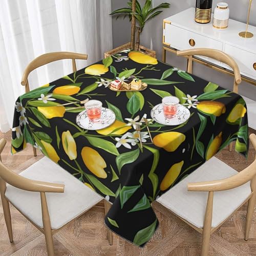 Quadratische Tischdecke mit Zitronen- und Blumendruck, perfekt für drinnen und draußen, Esstisch, Couchtisch und Bürokonferenzen von JaoXer