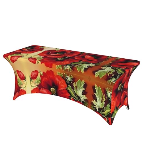 Rechteckige Tischdecke, Motiv: rote Mohnblumen, abwischbar, dehnbar, langlebig, für den Innen- und Außenbereich Rechteckige Tischdecke, Motiv: rote Mohnblumen, abwischbar, dehnbar, langlebig, für den Innen- und Außenbereich von JaoXer