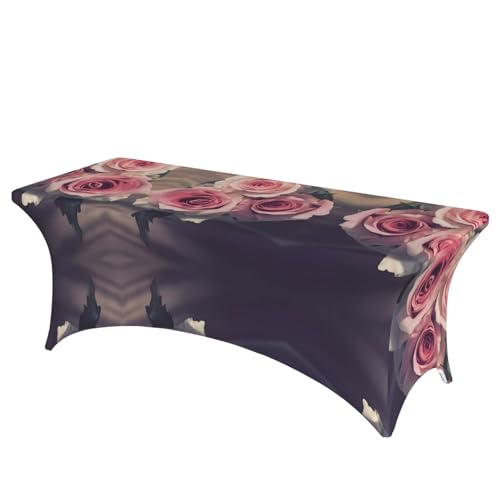 Rechteckige Tischdecke mit Rosenblüten-Druck, abwischbar, dehnbar, langlebig, für den Innen- und Außenbereich Rechteckige Tischdecke mit Rosenblüten-Druck, abwischbar, dehnbar, langlebig, für den Innen- und Außenbereich von JaoXer