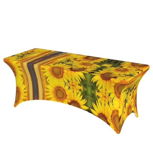 Rechteckige Tischdecke mit Sonnenblumenmuster, abwischbar, dehnbar, langlebig, für den Innen- und Außenbereich Rechteckige Tischdecke mit Sonnenblumenmuster, abwischbar, dehnbar, langlebig, für den Innen- und Außenbereich von JaoXer