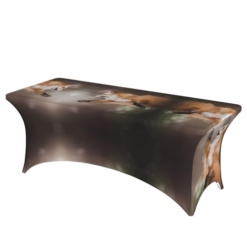 Rechteckige Tischdecke mit Tierfuchsmuster, abwischbar, dehnbar, langlebig, für den Innen- und Außenbereich Rechteckige Tischdecke mit Tierfuchsmuster, abwischbar, dehnbar, langlebig, für den Innen- und Außenbereich von JaoXer
