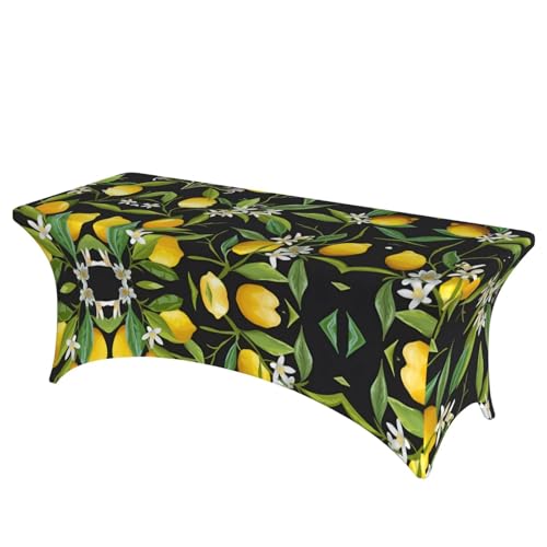 Rechteckige Tischdecke mit Zitronen- und Blumendruck, abwischbar, dehnbar, langlebig, für den Innen- und Außenbereich Rechteckige Tischdecke mit Zitronen- und Blumendruck, abwischbar, dehnbar, langlebig, für den Innen- und Außenbereich von JaoXer