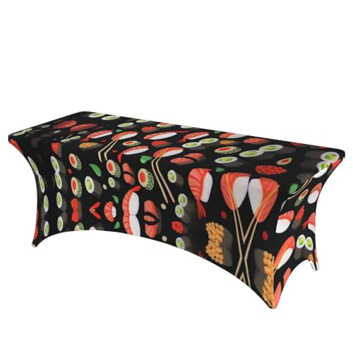 Rechteckige Tischdecke mit japanischem Sushi-Garnelen-Druck, abwischbar, dehnbar, langlebig, für den Innen- und Außenbereich Rechteckige Tischdecke mit japanischem Sushi-Garnelen-Druck, abwischbar, dehnbar, langlebig, für den Innen- und Außenbereich von JaoXer