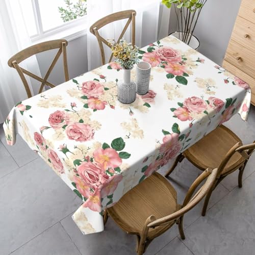 Rechteckige Tischdecke mit rosa Rosen und Blättern, waschbar, klassische Küchendekoration für Esstisch, Tischplatte, Party-Tischdecken Rechteckige Tischdecke mit rosa Rosen und Blättern, waschbar, klassische Küchendekoration für Esstisch, Tischplatte, Party-Tischdecken von JaoXer