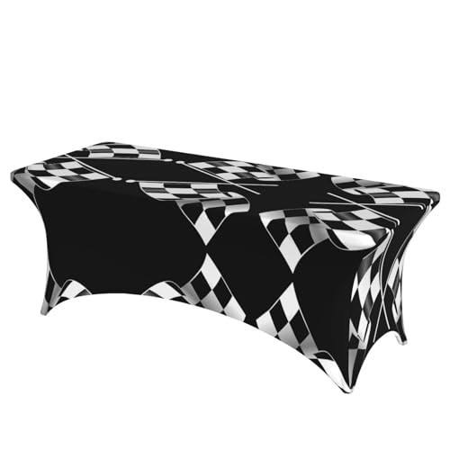 Rechteckige Tischdecke mit schwarz-weißer Formel, karierte Flaggen, abwischbar, dehnbar, langlebig, für den Innen- und Außenbereich Rechteckige Tischdecke mit schwarz-weißer Formel, karierte Flaggen, abwischbar, dehnbar, langlebig, für den Innen- und Außenbereich von JaoXer