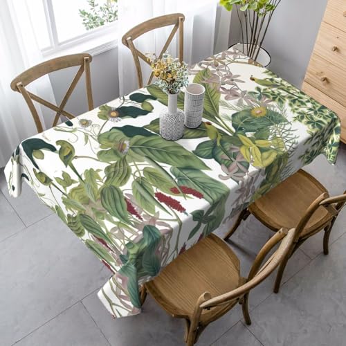 Rechteckige Tischdecke mit tropischem Blumen- und Papageien-Druck, waschbar, klassische Küchendekoration für Esstisch, Tischplatte, Party-Tischdecken von JaoXer