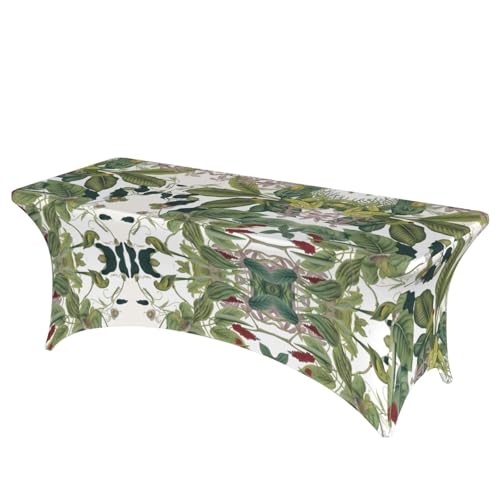 Rechteckige Tischdecke mit tropischen Blumenblättern, Papageien-Druck, abwischbar, dehnbar, langlebig, für den Innen- und Außenbereich Rechteckige Tischdecke mit tropischen Blumenblättern, Papageien-Druck, abwischbar, dehnbar, langlebig, für den Innen- und Außenbereich von JaoXer