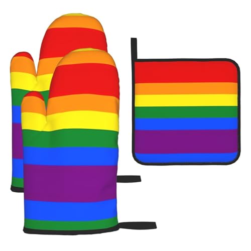 Regenbogen-Ofenhandschuhe, Topflappen-Set, 3-teilig, hitzebeständig, perfekt zum Backen, Grillen und Mikrowellenofen Regenbogen-Ofenhandschuhe, Topflappen-Set, 3-teilig, hitzebeständig, perfekt zum Backen, Grillen und Mikrowellenofen von JaoXer