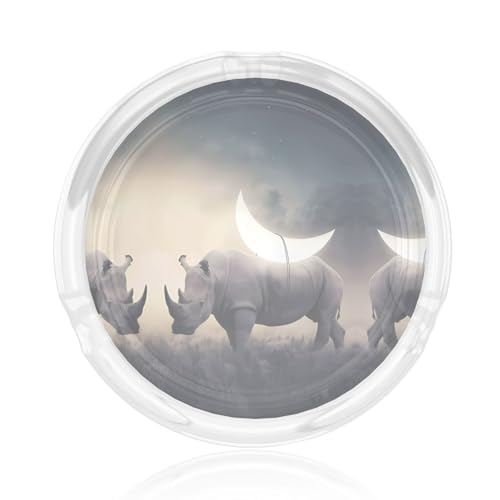 Rhino Aschenbecher aus Glas, rund, 8,4 cm, klarer Kristall, für Zuhause, Büro und Außenbereich Rhino Aschenbecher aus Glas, rund, 8,4 cm, klarer Kristall, für Zuhause, Büro und Außenbereich von JaoXer