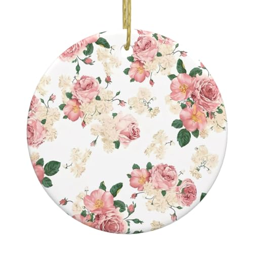 Rosa Rose Blume mit Blättern Keramik Weihnachtsbaumschmuck – festliche, runde hängende Dekoration für Weihnachten, Feiertage, Hochzeiten und mehr Rosa Rose Blume mit Blättern Keramik Weihnachtsbaumschmuck – festliche, runde hängende Dekoration für Weihnachten, Feiertage, Hochzeiten und mehr von JaoXer