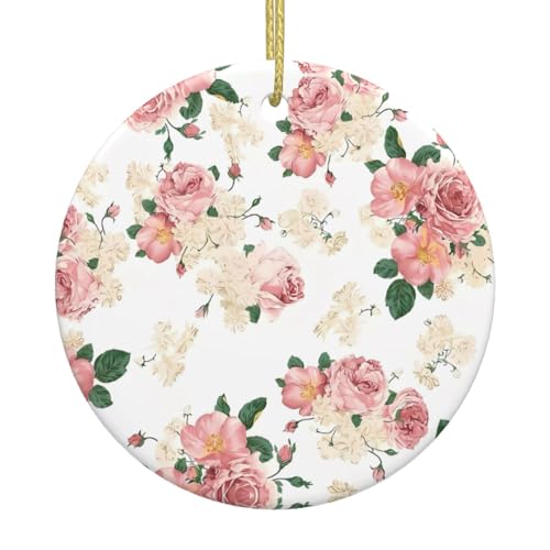 Rosa Rose Blume mit Blättern Weihnachtsbaum Keramik hängende dekorative Ornamente für Weihnachten, Feiertage - Wandhalterung Dekor für Zuhause, Partys Rosa Rose Blume mit Blättern Weihnachtsbaum Keramik hängende dekorative Ornamente für Weihnachten, Feiertage - Wandhalterung Dekor für Zuhause, Partys von JaoXer