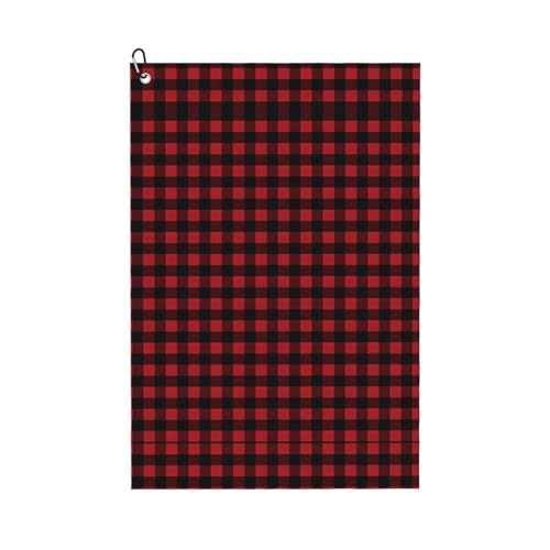 Rot Schwarz Büffel Karo Plaid Muster Druck Golf Club Handtuch für Männer & Frauen - Tragbar mit Karabiner Clip - Perfekt für Sport, Yoga, Fitnessstudio, Strand Rot Schwarz Büffel Karo Plaid Muster Druck Golf Club Handtuch für Männer & Frauen - Tragbar mit Karabiner Clip - Perfekt für Sport, Yoga, Fitnessstudio, Strand von JaoXer