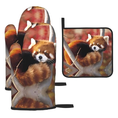 Roter Panda Ofenhandschuhe, Topflappen-Set, 3-teilig, hitzebeständig, perfekt zum Backen, Grillen und Mikrowellenofen Roter Panda Ofenhandschuhe, Topflappen-Set, 3-teilig, hitzebeständig, perfekt zum Backen, Grillen und Mikrowellenofen von JaoXer