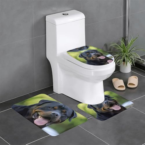 Rottweiler Tapete, 3-teiliges Badezimmerteppich-Set, WC-Bodenteppich, Badewanne, Dusche, waschbare Matten – bequeme und langlebige Badteppiche Rottweiler Tapete, 3-teiliges Badezimmerteppich-Set, WC-Bodenteppich, Badewanne, Dusche, waschbare Matten – bequeme und langlebige Badteppiche von JaoXer