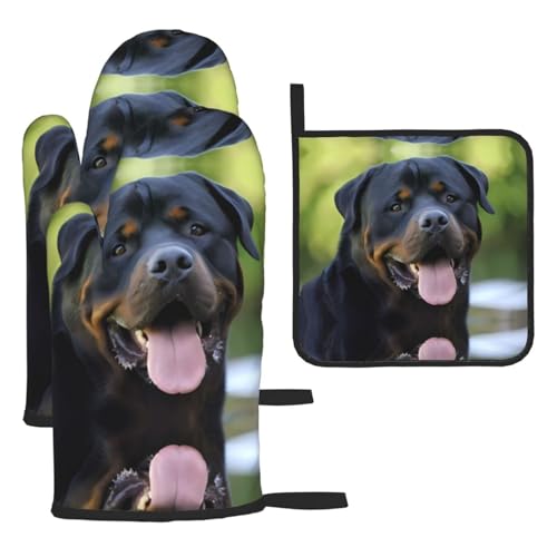 Rottweiler Tapeten-Ofenhandschuhe, Topflappen-Set, 3-teilig, hitzebeständig, perfekt zum Backen, Grillen und Mikrowellenofen Rottweiler Tapeten-Ofenhandschuhe, Topflappen-Set, 3-teilig, hitzebeständig, perfekt zum Backen, Grillen und Mikrowellenofen von JaoXer
