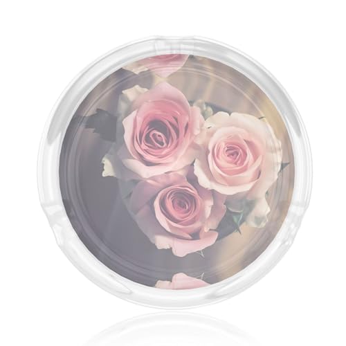 Runder Glasaschenbecher mit Rosenblumen-Druck, 8,4 cm, klarer Kristall, für Zuhause, Büro und Außenbereich Runder Glasaschenbecher mit Rosenblumen-Druck, 8,4 cm, klarer Kristall, für Zuhause, Büro und Außenbereich von JaoXer