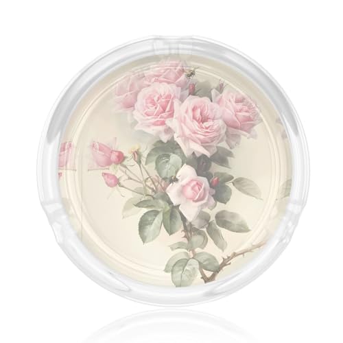 Runder Glasaschenbecher mit rosafarbenem Rosenmuster, 8,4 cm, klarer Kristall, für Zuhause, Büro und Außenbereich Runder Glasaschenbecher mit rosafarbenem Rosenmuster, 8,4 cm, klarer Kristall, für Zuhause, Büro und Außenbereich von JaoXer