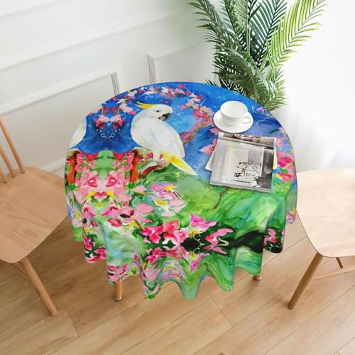 Schöne runde Tischdecke mit Kakadu-Vogel-Blume, Esstischabdeckung für Esszimmer, Büro, Meetings und Feiertage, 152,4 cm Couchtischdecke Schöne runde Tischdecke mit Kakadu-Vogel-Blume, Esstischabdeckung für Esszimmer, Büro, Meetings und Feiertage, 152,4 cm Couchtischdecke von JaoXer
