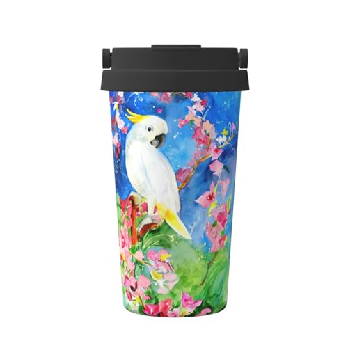 Schöner Kakadu Vogel Blume Isolierter Kaffeebecher - Stilvoller Griffdeckel Reisebecher mit Boden, perfekt für heiße & eisgekühlte Getränke Schöner Kakadu Vogel Blume Isolierter Kaffeebecher - Stilvoller Griffdeckel Reisebecher mit Boden, perfekt für heiße & eisgekühlte Getränke von JaoXer