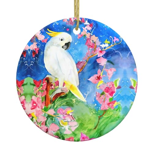 Schöner Kakadu-Vogel-Blumen-Weihnachtsbaumschmuck aus Keramik – festliche, runde hängende Dekoration für Weihnachten, Feiertage, Hochzeiten und mehr Schöner Kakadu-Vogel-Blumen-Weihnachtsbaumschmuck aus Keramik – festliche, runde hängende Dekoration für Weihnachten, Feiertage, Hochzeiten und mehr von JaoXer