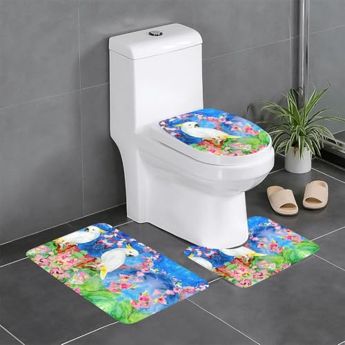 Schönes Kakadu-Vogel-Blumen-Badezimmerteppich-Set, WC-Bodenteppich, Badewanne, Dusche, waschbare Matten – bequeme und langlebige Badteppiche Schönes Kakadu-Vogel-Blumen-Badezimmerteppich-Set, WC-Bodenteppich, Badewanne, Dusche, waschbare Matten – bequeme und langlebige Badteppiche von JaoXer