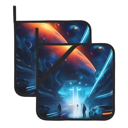 Science Fiction Future Bedruckte Topflappen-Sets – hitzebeständige Topflappen, Küchenofenhandschuhe zum Backen, Grillen und Mikrowellenherd Science Fiction Future Bedruckte Topflappen-Sets – hitzebeständige Topflappen, Küchenofenhandschuhe zum Backen, Grillen und Mikrowellenherd von JaoXer