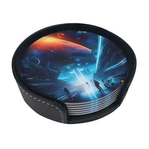 Science Fiction Future Print Untersetzer saugfähig rund Set - 6 Stück Leder Tassenuntersetzer für Zuhause, Küche, Bar, Kaffee, Büro Science Fiction Future Print Untersetzer saugfähig rund Set - 6 Stück Leder Tassenuntersetzer für Zuhause, Küche, Bar, Kaffee, Büro von JaoXer