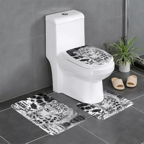 Snow Leopard 3-teiliges Badezimmerteppich-Set, WC-Bodenteppich, Badewanne, Dusche, waschbare Matten – bequeme und langlebige Badteppiche von JaoXer